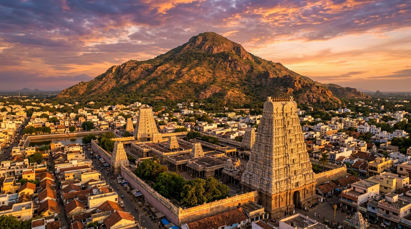 Aerial view of Arunachaleswarar Temple in Tiruvannamalai - Book the best rooms and accommodation